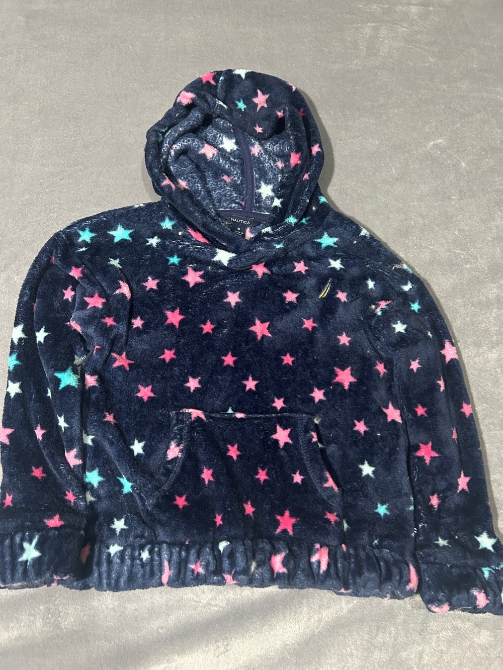 Nautica Navy Plush Hoodie with Pink, Teal & White Stars